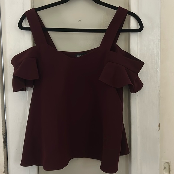Top Shop off the shoulder top size 4 burgundy - Picture 1 of 3